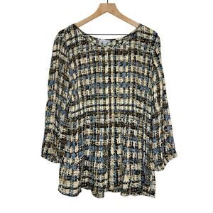 NWT Floral & Ivy smocked peasant blouse cream blue plus size 1X